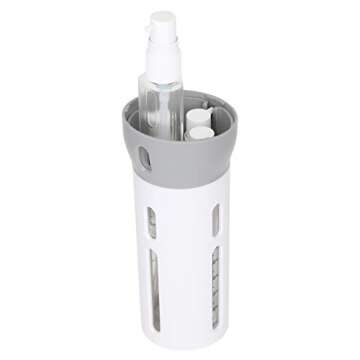 Travigo 4-in-1 Travel Dispenser Bottle, TSA Approved,Includes Four Empty Reusable 1.4 oz. (40 mL) Cosmetic Toiletry Containers for Sanitizer, Soap, Lotions, Skincare, Makeup Products (Gray)