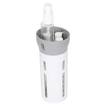 Travigo 4-in-1 Travel Dispenser Bottle, TSA Approved,Includes Four Empty Reusable 1.4 oz. (40 mL) Cosmetic Toiletry Containers for Sanitizer, Soap, Lotions, Skincare, Makeup Products (Gray)