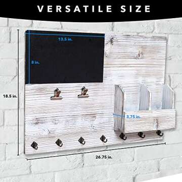 The Ultimate Rustic Wall Organizer! 4-in-1 Key Holder for Wall, Bulletin Board, Memo Chalk Board and Mail Organizer – Kitchen and Entryway Organizer with Keyholder Hooks, Clips and Letter Sorter!