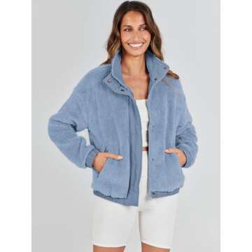 ANRABESS Womens Fleece Jacket Casual Long Sleeve Cropped Sherpa Button Down Fuzzy Warm Coats Fall Ou...