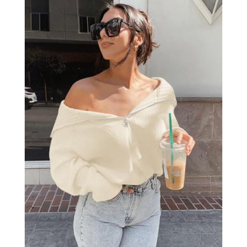 BTFBM Women's Stylish Half Zip Pullover Sweater