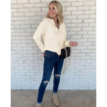 BTFBM Women's Stylish Half Zip Pullover Sweater