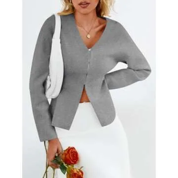Chic Saodimallsu Women’s V Neck Sweater Blazer - Light Grey Cardigan