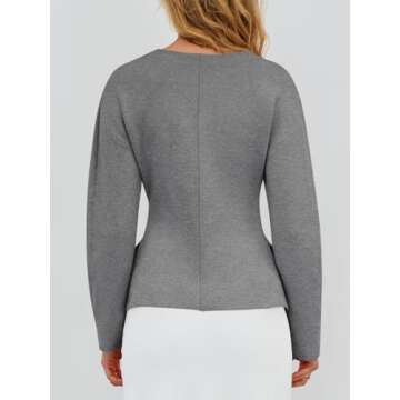 Chic Saodimallsu Women’s V Neck Sweater Blazer - Light Grey Cardigan