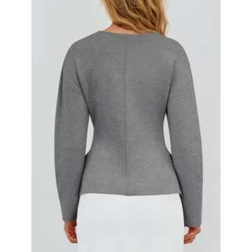 Chic Saodimallsu Women’s V Neck Sweater Blazer - Light Grey Cardigan