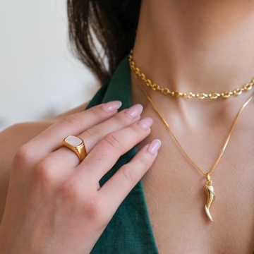 18K Gold Plated Mother of Pearl Chunky Statement Ring