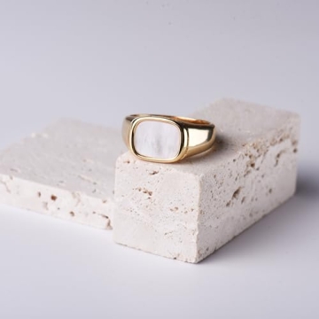18K Gold Plated Mother of Pearl Chunky Statement Ring