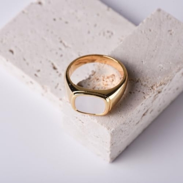18K Gold Plated Mother of Pearl Chunky Statement Ring
