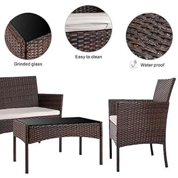 Walsunny 4 Pieces Outdoor Patio Furniture Sets Rattan Chair Wicker Set,Outdoor Indoor Use Backyard Porch Garden Poolside Balcony Furniture（Brown）