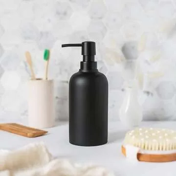 Yew Design Matte Black Soap Dispenser for Bathroom, 15oz Round Rustproof Liquid Hand Dish Soap Dispenser Pump for Kitchen Sink, Countertop, and Bathroom