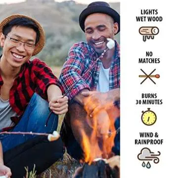 Pull Start Fire Pull String Firestarter | No Matches Required, Fire Starts in Seconds | for Campfires, Grill, Fireplace, BBQ | Lights Wet Wood, Easy to Use, Food Safe and Weather Resistant | 12 Pack