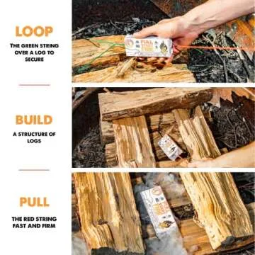 Pull Start Fire Pull String Firestarter | No Matches Required, Fire Starts in Seconds | for Campfires, Grill, Fireplace, BBQ | Lights Wet Wood, Easy to Use, Food Safe and Weather Resistant | 12 Pack