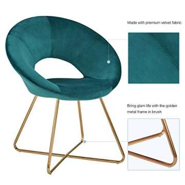 DUHOME Modern Accent Velvet Chairs Dining Chairs Single Sofa Comfy Upholstered Arm Chair Living Room Furniture Mid-Century Leisure Lounge Chairs with Golden Metal Frame Legs 1 PCS Atrovirens