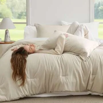 Bedsure Queen Comforter Set - Chic 7 Piece Beige Bedding Set for All Seasons