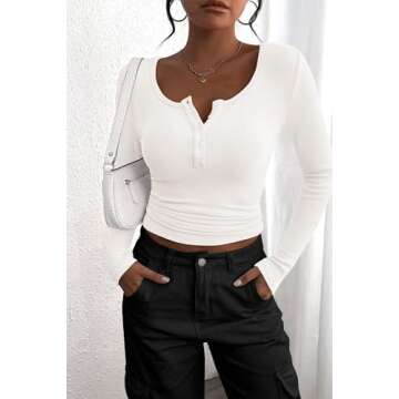 Stylish PRETTYGARDEN Women's Long Sleeve Henley Top - White