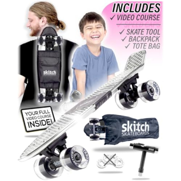 SKITCH Complete Skateboard Gift Set for All Ages | 22" x 6" Chrome Mini Cruiser Board + Skateboard B...