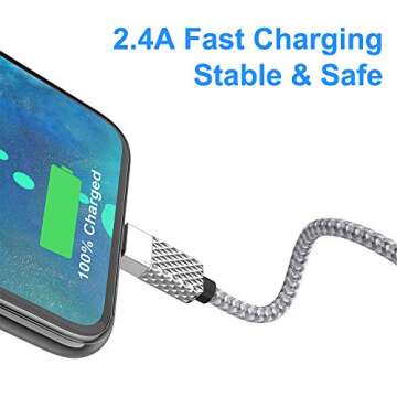 Apple MFi Certified 16Ft iPhone Charger Cord - Fast Charging Nylon Braided Cable