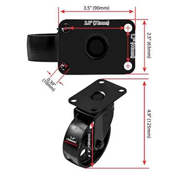 FactorDuty 4 All Black Metal Swivel Plate Caster Wheels w/Brake Lock Heavy Duty High-gauge Steel (4" Combo)