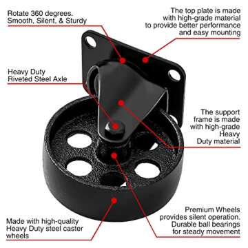 FactorDuty 4 All Black Metal Swivel Plate Caster Wheels w/Brake Lock Heavy Duty High-gauge Steel (4" Combo)