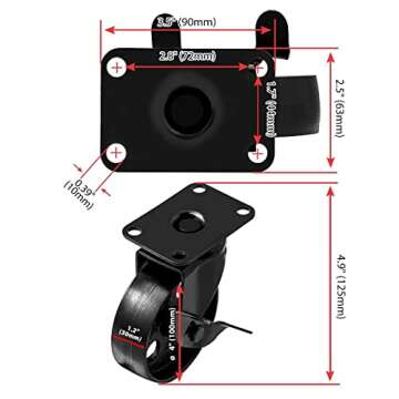 FactorDuty 4 All Black Metal Swivel Plate Caster Wheels w/Brake Lock Heavy Duty High-gauge Steel (4" Combo)