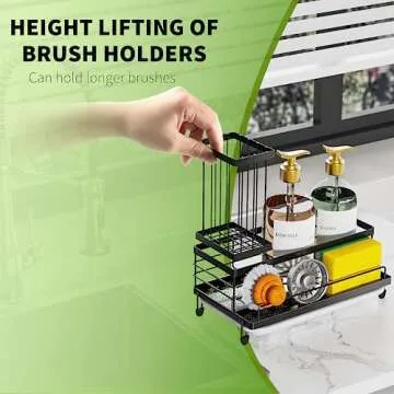 Cisily Kitchen Sink Caddy Organizer, Rustproof Non-Slip Soap Dish Dispenser Brush, Sponge Holder for...