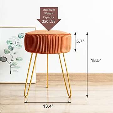 LUE BONA Pleated Velvet Vanity Stool - Multi-functional Ottoman for Living Room