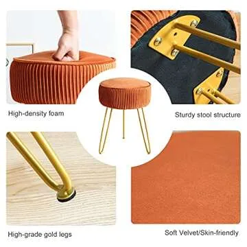 LUE BONA Velvet Vanity Stool for Modern Home Decor