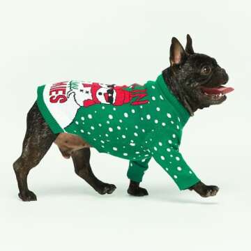 Fitwarm Chillin with My Snowmies Dog Ugly Christmas Sweater, Winter Dog Clothes for Small Dogs Girl Boy, Pet Holiday Sweatshirt, Xmas Snowman Outfit, Green, Red, White, Medium