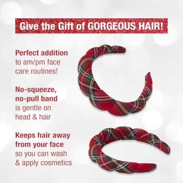 CONAIR Spa Tartan Headband & Detangle Cushion Brush 2pk Set - Ultimate Self-Care Essentials