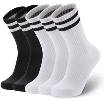 Ultrafun 5 Pairs Striped Crew Socks Cotton Cushioned Athletic Sports Running Socks for Men Women Tee...