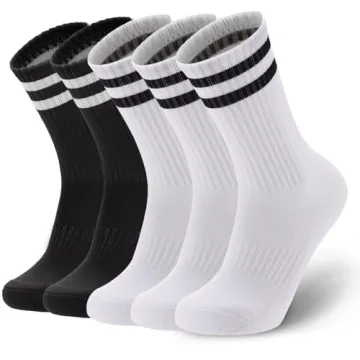 Ultrafun 5 Pairs Striped Crew Socks Cotton Cushioned Athletic Sports Running Socks for Men Women Tee...