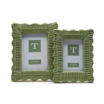 Stylish Green Wicker Weave Photo Frames Set of 2