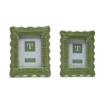 Stylish Green Wicker Weave Photo Frames Set of 2