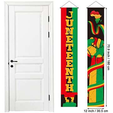 ADXCO 2 Pieces Juneteenth Decorations Juneteenth Porch Banner Happy Juneteenth Hanging Door Banner O...