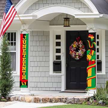 ADXCO 2 Pieces Juneteenth Decorations Juneteenth Porch Banner Happy Juneteenth Hanging Door Banner Outdoor Porch Sign Decor for Juneteenth Party Decorations, Independence Day Celebration, Freedom Day