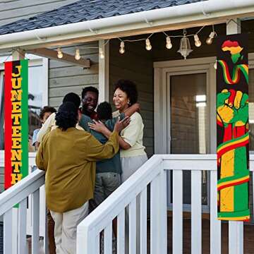 ADXCO 2 Pieces Juneteenth Decorations Juneteenth Porch Banner Happy Juneteenth Hanging Door Banner Outdoor Porch Sign Decor for Juneteenth Party Decorations, Independence Day Celebration, Freedom Day