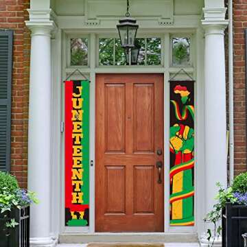 ADXCO 2 Pieces Juneteenth Decorations Juneteenth Porch Banner Happy Juneteenth Hanging Door Banner Outdoor Porch Sign Decor for Juneteenth Party Decorations, Independence Day Celebration, Freedom Day
