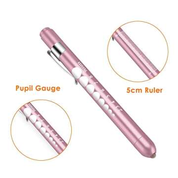 FITA Medical Pen Lights for Nurses Doctors, 2 Pack Reusable Penlight LED Tactical White Light with Pupil Gauge and Ruler, Replaceable Batteries (Pale Pink/Teal Green)