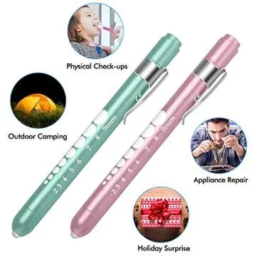 FITA Medical Pen Lights for Nurses Doctors, 2 Pack Reusable Penlight LED Tactical White Light with Pupil Gauge and Ruler, Replaceable Batteries (Pale Pink/Teal Green)