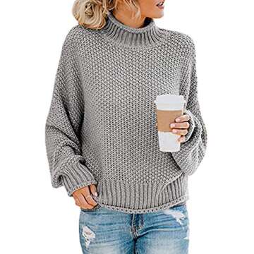 ZESICA Women's Turtleneck Batwing Sleeve Loose Oversized Chunky Knitted Pullover Sweater Jumper Tops
