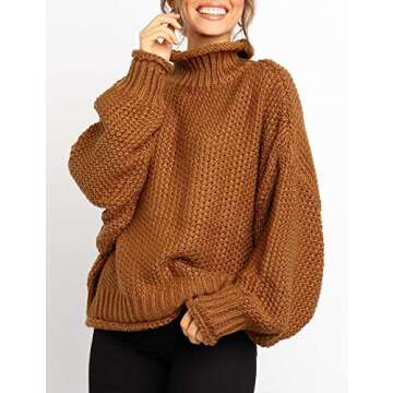 ZESICA Women's Turtleneck Batwing Sleeve Loose Oversized Chunky Knitted Pullover Sweater Jumper Tops