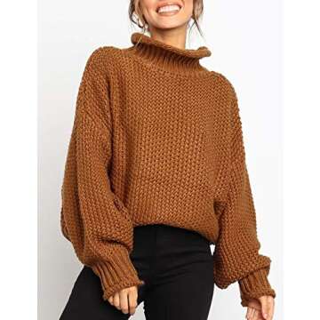ZESICA Women's Turtleneck Batwing Sleeve Loose Oversized Chunky Knitted Pullover Sweater Jumper Tops