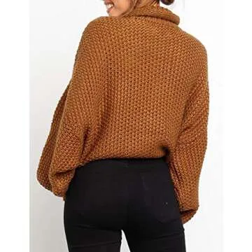 ZESICA Women's Turtleneck Batwing Sleeve Loose Oversized Chunky Knitted Pullover Sweater Jumper Tops