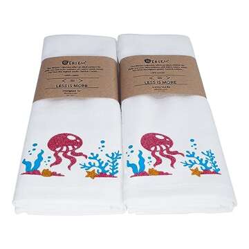 Ebsem Marine & Sea Life Hand Dish Towel 2 Pieces Set Premium Quality Turkish Towels Super Soft, Plus...
