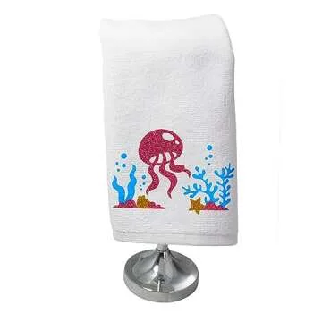 Ebsem Marine & Sea Life Hand Dish Towel 2 Pieces Set Premium Quality Turkish Towels Super Soft, Plush and Highly Absorbent Hammam Gym Nautical Yacht Boat Design (White, Jellyfish)