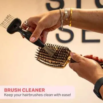 Olivia Garden Brush Cleaner 2-tools-in-1, Black