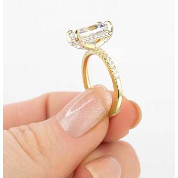 TIGRADE 4CT Engagement Ring for Women Radiant Cut Cubic Zirconia Wedding Band CZ Promise Anniversary Ring Size 3-13, Gold, Size 6.5