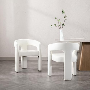 Modern Dining Chair Set of 2, Faux Leather Upholstered Barrel Kitchen Chair, Round Dining Chairs wit...