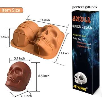 JETKONG Large Skull Cake Pan Haunted Skull Baking Cake Mold for Halloween and Birthday Party (Brown)