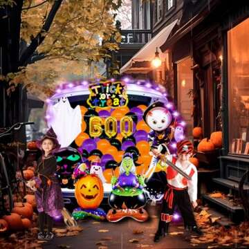 ERBIQ 71Pcs Trunk or Treat Car Decorations Kit, Trunk or Treat Decorations for SUV, Inflatable MetallicBalloons Witch Ghost Cat Pumpkin Halloween Trunk or Treat Car Decorations